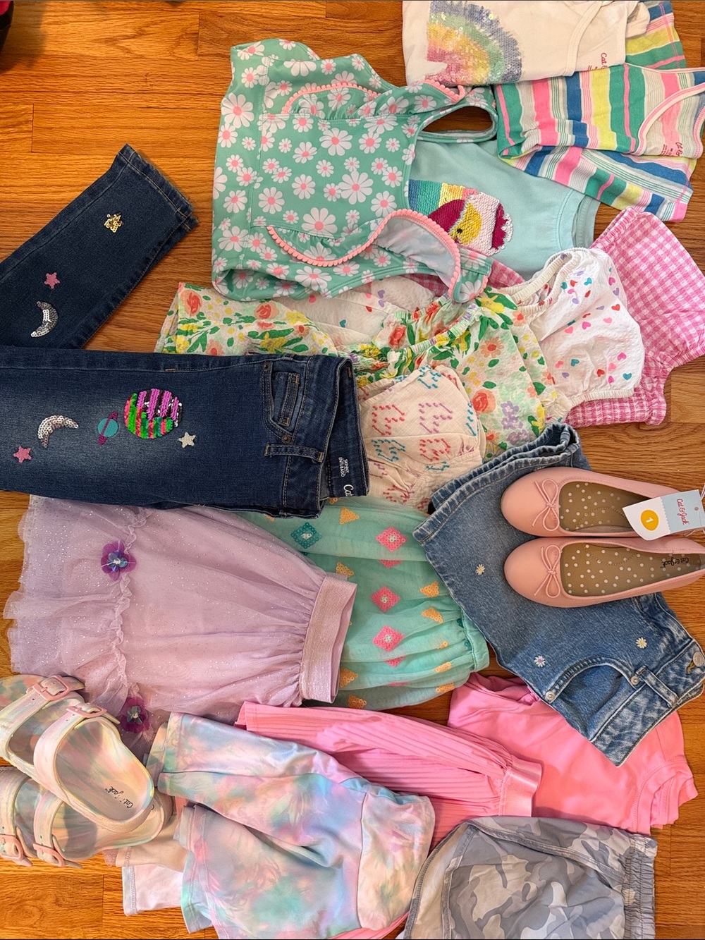 Cat & Jack Girls Pastel Mix Outfit Set - Pink, Mint, Lavender, Denim